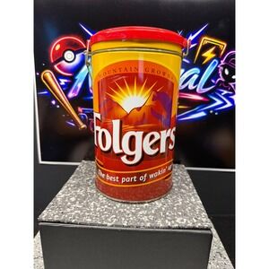 Folgers Coffee Tin Houston Harvest Hinged Lid Wire Bale Collectible Canister